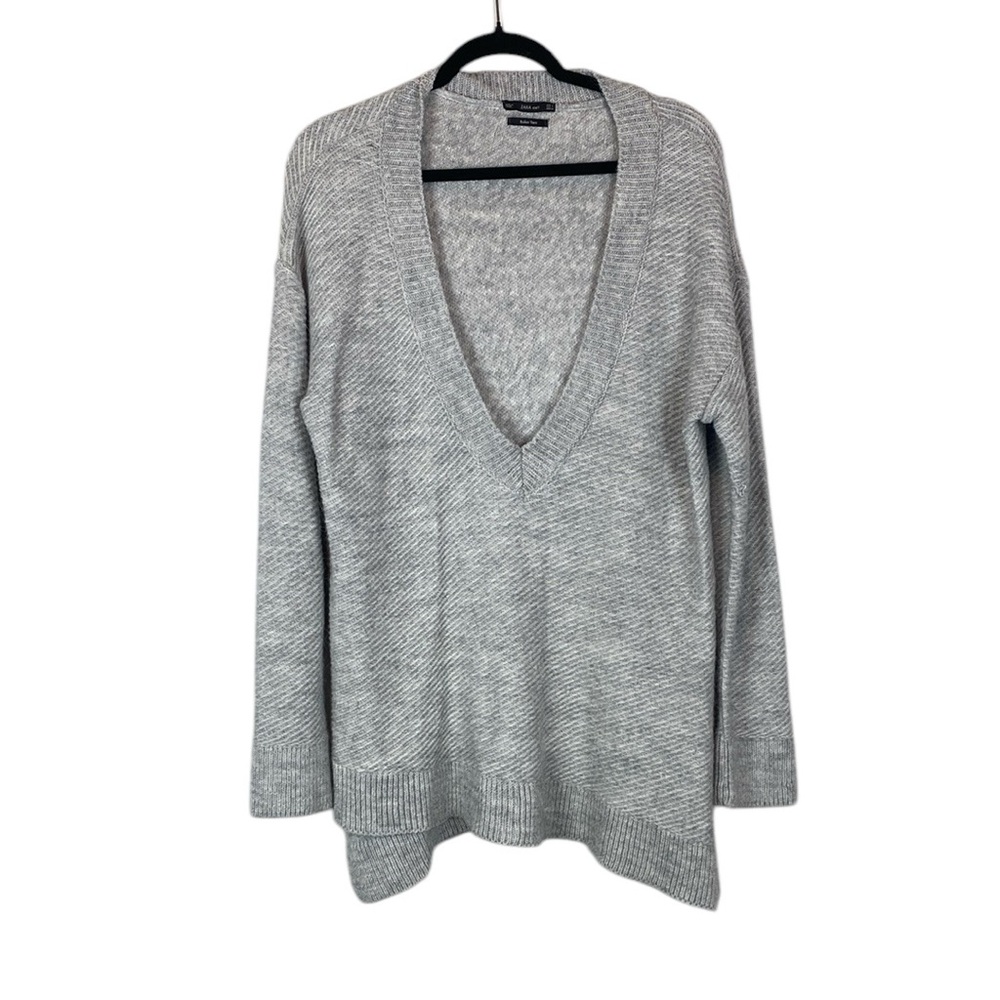 Zara knit grey deep v neck sweater tunic